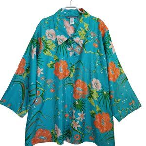 Jessica Holbrook Blouse Floral Print Collared Button Front Shirt Womens 3X